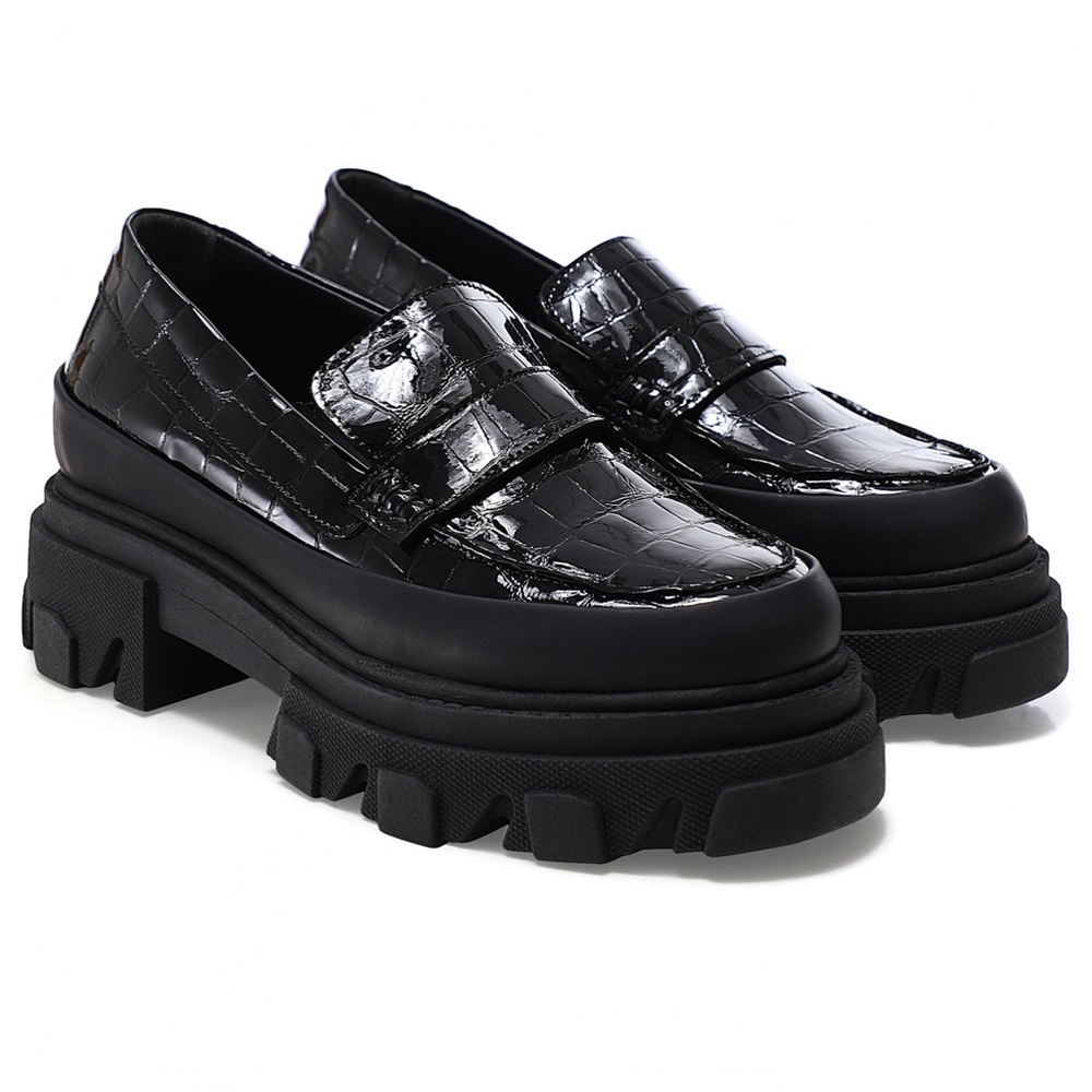 GANNI Black Croc Chunky Loafers Size 36 EU/IT
